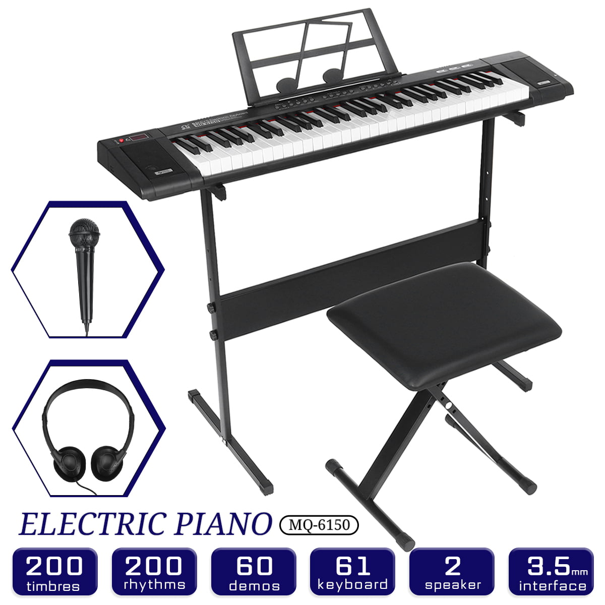 Microphone LCD Screen Headphones 3 Teaching Modes Bonnlo 61-Key Portable Electronic Piano Standred Keyboard for Beignners w/Lighted Keys Built-In Speakers