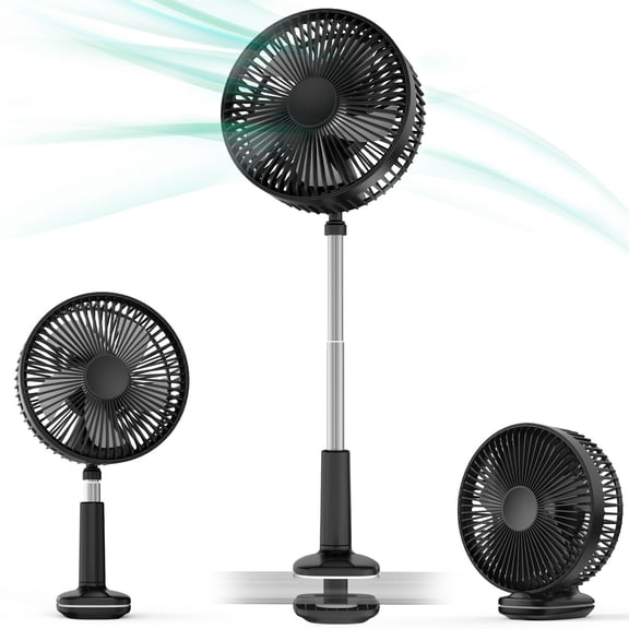 Panergy Oscillating Clip Fan, Telescopic Desk Fan Small Quiet, 3 Speeds Small Oscillating Fan with 1800mAh Rechargeable Battery, Max. 13H Work Time, Head Rotation for Office Dorm