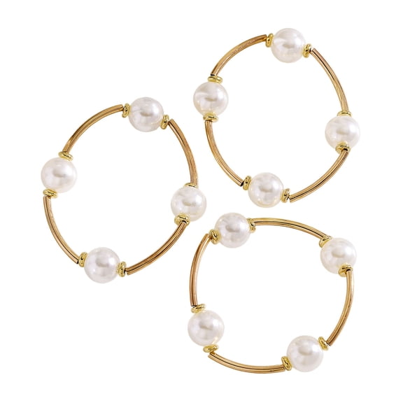 mdesiwst 3Pcs Women Bracelet Adjustable Opening Design Imitation Pearl Stacking Bracelet Anti-Fading Alloy Versatile Jewelry Gift