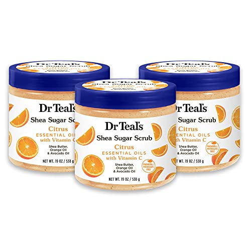 Dr Teal\'s Shea Sugar Body Scrub, Citrus with Essential Oils & Vitamin C, 19 oz (Pack of 3)