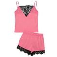thumbnail image 4 of BWASD Pajamas for Women Set 2 Piece Lace Trim Satin Pajama Set Breathable Soft Sleeveless Chemise and Shorts Soft Nightwear Loungewear Fashion Clothing Summer (Hot Pink 2XL), 4 of 4