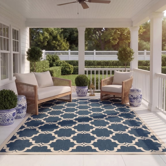 Safavieh Courtyard Estelle Geometric Indoor/Outdoor Area Rug, Navy/Beige, 8' x 10'