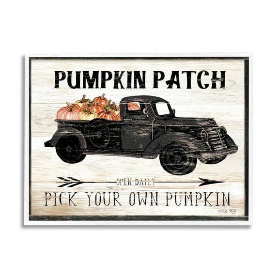 Stupell Industries Pumpkin Patch Farm Sign Fall Harvest Picking Painting Framed Art Print Wall Art, 30x24, By Cindy Jacobs