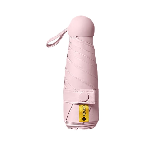 Paraguas plegable para mujer, impermeable, portátil, resistente al viento, protección solar, 6 varillas Rosa