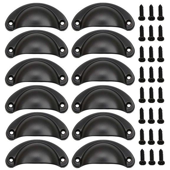 HE. 12 Pack - Cabinet Cup Pulls Bronze, 3 inch (82mm) Antique Kitchen Cabinet Handles, Furniture Door Hardware Knobs with Screws for Chest of Drawers Cupboard Dresser Wardrobe