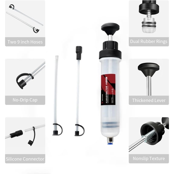 200cc Automotive Fluid Extractor Pump, Manual Oil Change Syringe with 2pcs 22cm PVC Suction Tubes