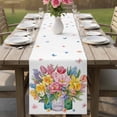 thumbnail image 4 of Spring Flowers Table Runner - 90 Inch Long Watercolor Floral Leaves Butterflies Plant Cotton and Linen Blended Dress Scarves Farmhouse Table Runner for Kitchen Dining, Coffee Table, 13" x 90", 4 of 8
