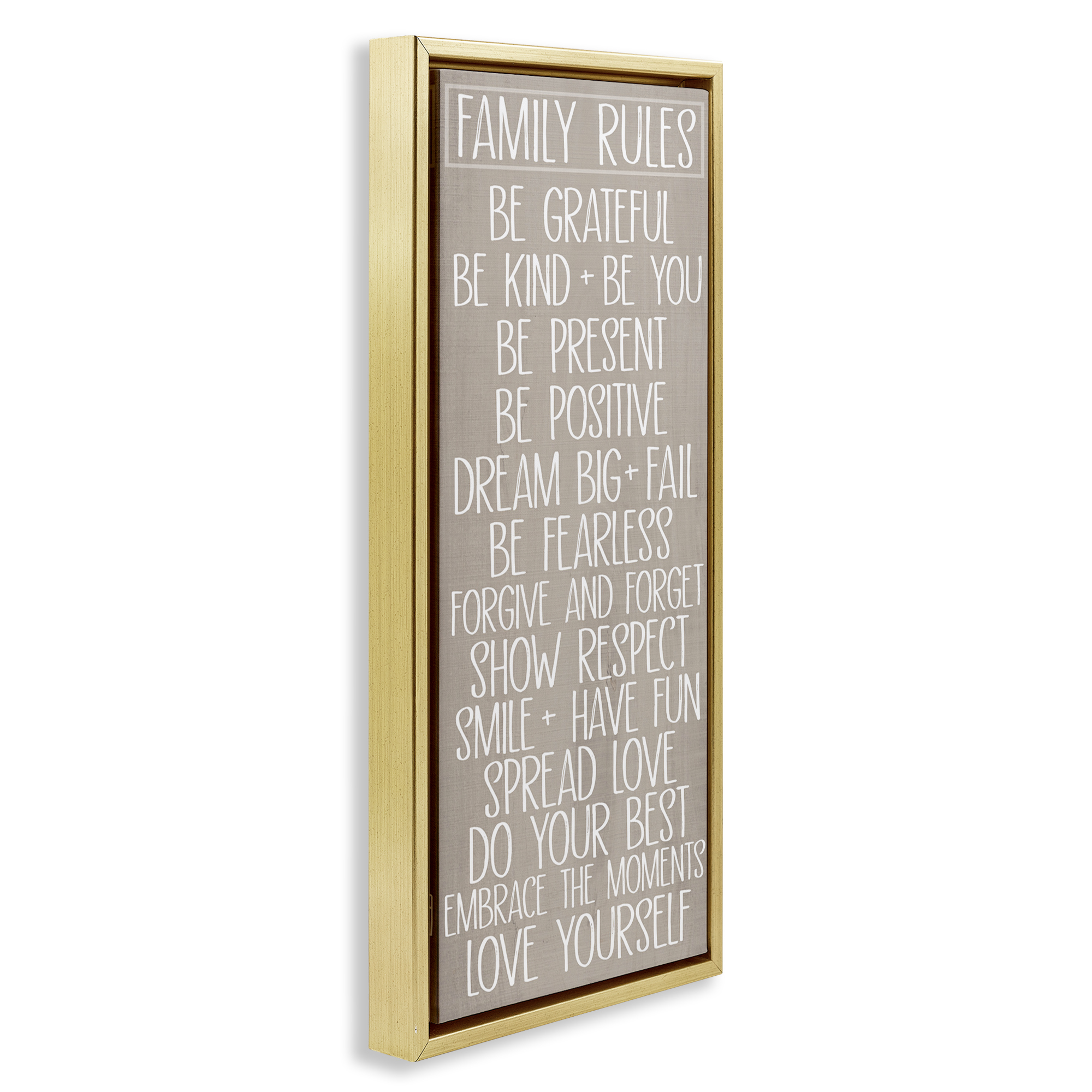 Stupell Industries Minimal Family Rules Typography Painting Gold Floater Framed Art Print Wall Art, 15 x 31