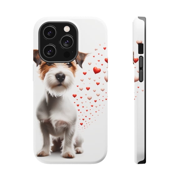 DistinctInk Tough Case for Apple iPhone 13 PRO (6.1" Screen), Compatible with MagSafe Charging - Valentine's Day Parson Russell Terrier
