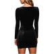 thumbnail image 4 of Moda sexy casual mujer manga larga sólido delgado cuello cuadrado damas mini vestido Pompotops  hdfakjf1466, 4 of 6