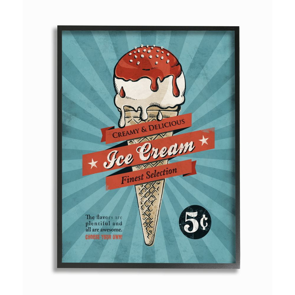 Stupell Industries Ice Cream Vintage Comic Book Blue Red Design Framed Wall Art by Ester Kay
