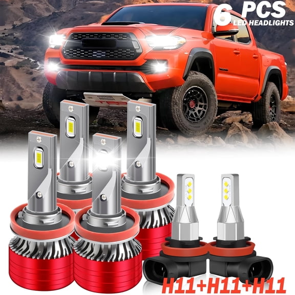 Fit for 2016 - 2023 Toyota Tacoma LED headlight bulbs H11 H9 H8 High/Low Beam+ Fog lights,800% Brighter than halogen,16000LM 120W 6000K,6PCS