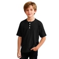 thumbnail image 6 of OGLCCG Boys Waffle Henley Shirts Short Sleeve Button up Crewneck T-Shirts Summer Solid Color Knit Basic Tees Tops for Kids 4-14 Years, 6 of 7