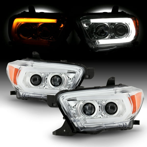 AKKON - Fits 2016-2022 Tacoma LED [C-Tube] Projector Chrome Headlights w/Sequential Turn Signal Pair