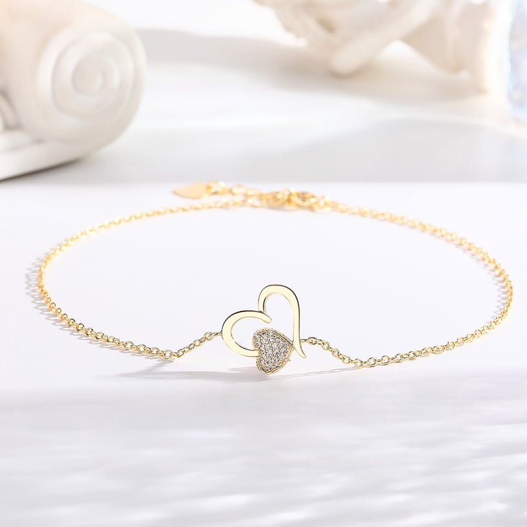 Amy & Annette 14K Gold Plated Heart Anklet with Crystals photo 2