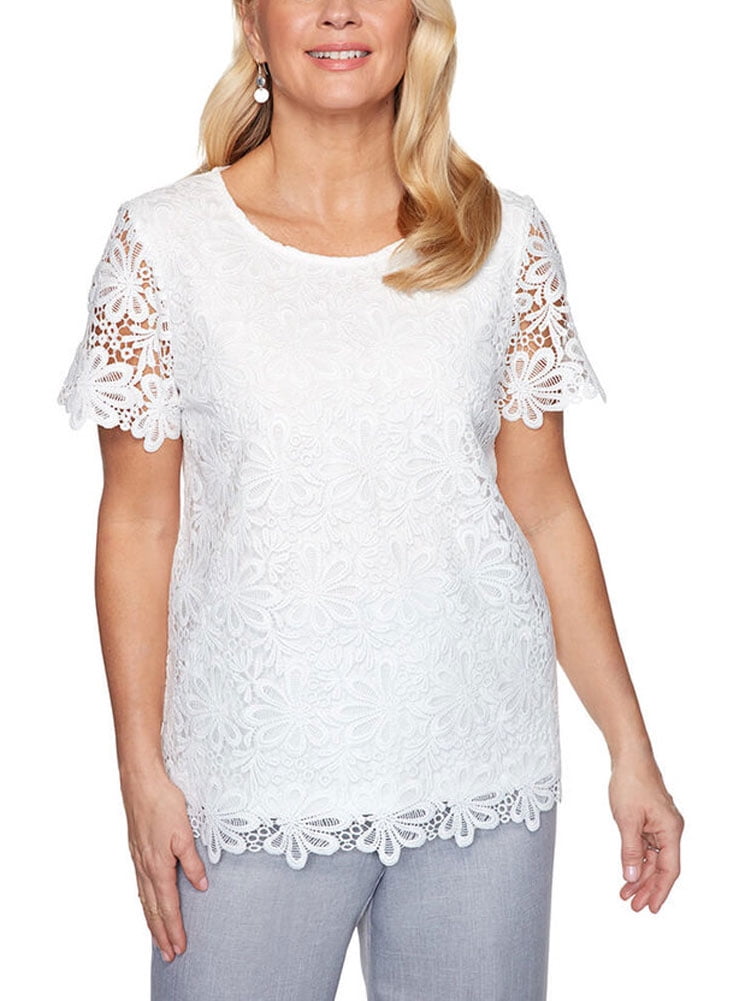 Alfred Dunner - Alfred Dunner Women's Primrose Garden Solid Lace Top ...