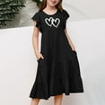 thumbnail image 4 of shoper Dress for Girls Ruffled Sleeve Crew Neck Heart Print A-Line Comfortable Summer Dress Girls Holiday Party Dress Black 120, 4 of 6