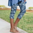 thumbnail image 2 of Ladies Leggings Capri Length,Women's Faux Denim Capri Leggings High Waisted Yoga Pants Pull On Stretch Print Capris Casual Comfy Tights Skinny Jeggings, 2 of 7