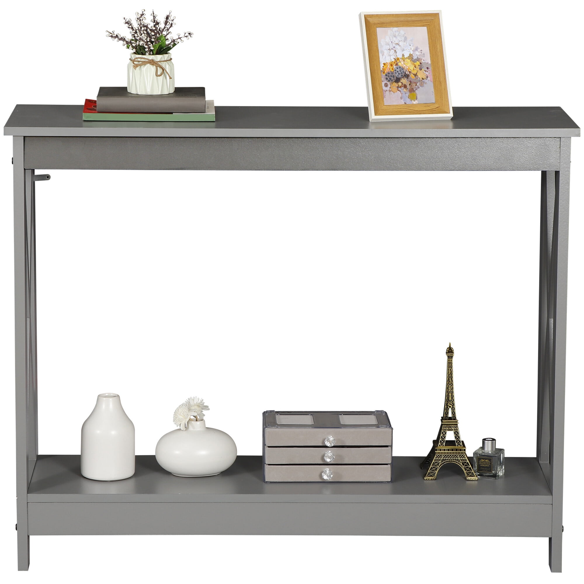 ZENSTYLE Console Table 2 Tier Storage Shelf, Wood, Long