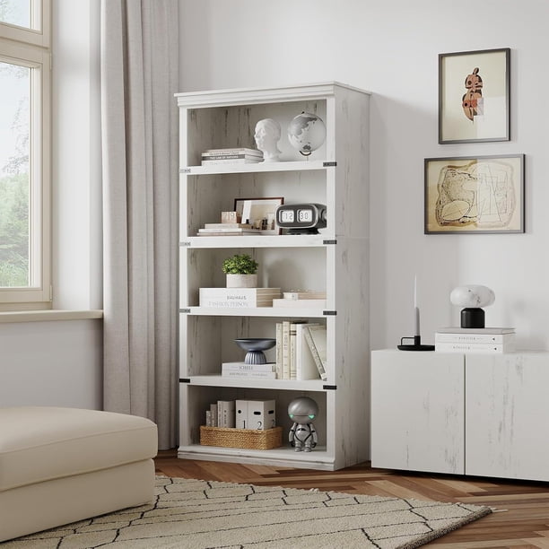 67.4-pulgada de altura de madera 5 niveles estante de libros - estilo rural style book estante con almacenamiento y abiertos para exposición para oficina en casa, sala de estar o cama room