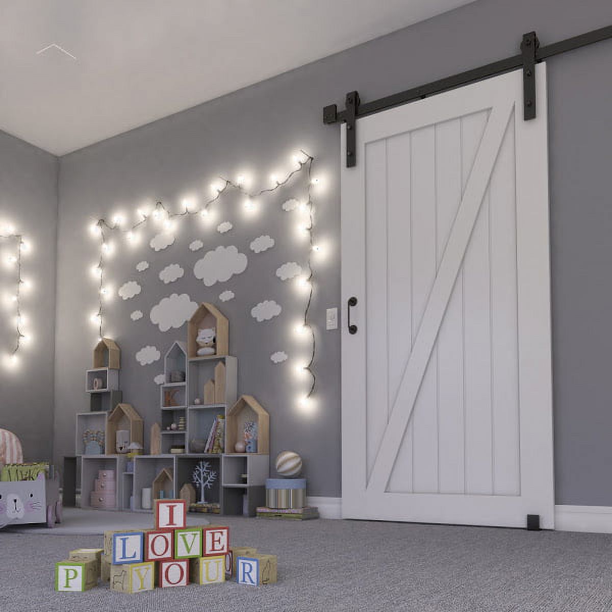 EightDoors 96" x 42" Z-Shape White Primed Solid Wood Core Barn Door