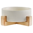 thumbnail image 1 of Cuencos de cerámica para perros con soporte de madera, cuencos de agua y plato de comida para perros, cuencos de comida para perros pesados, 1 of 5