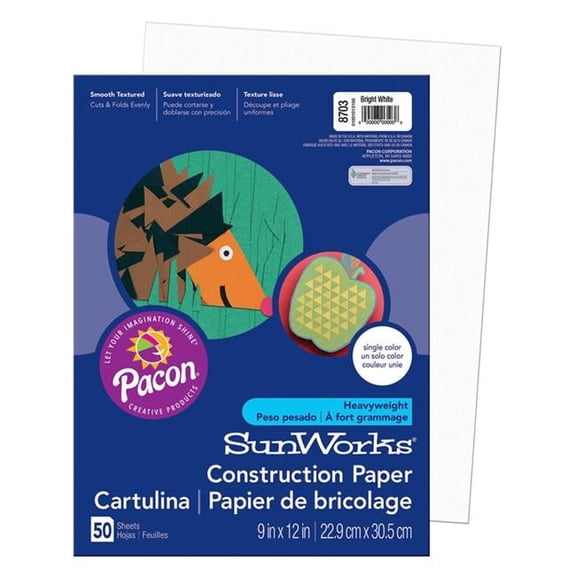 Pacon 9 x 12 in. Sunworks Bright White Construction Paper - 50 Count - Pack of 10