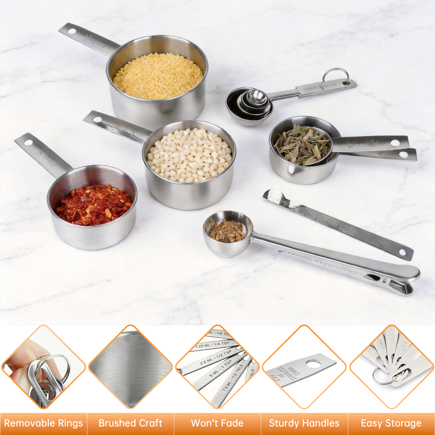 WEPSEN 18-Piece Stainless Steel Measuring Cups and Spoons photo 6