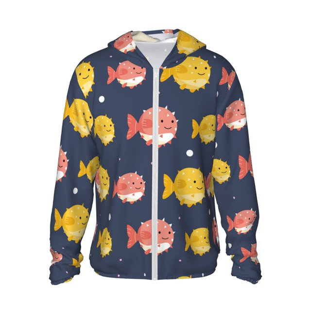 Balery Cute Puffer Fish Sudadera ligera de manga larga con capucha y protección solar UPF 50+ para hombre y mujer, ideal para pesca y running-Medium