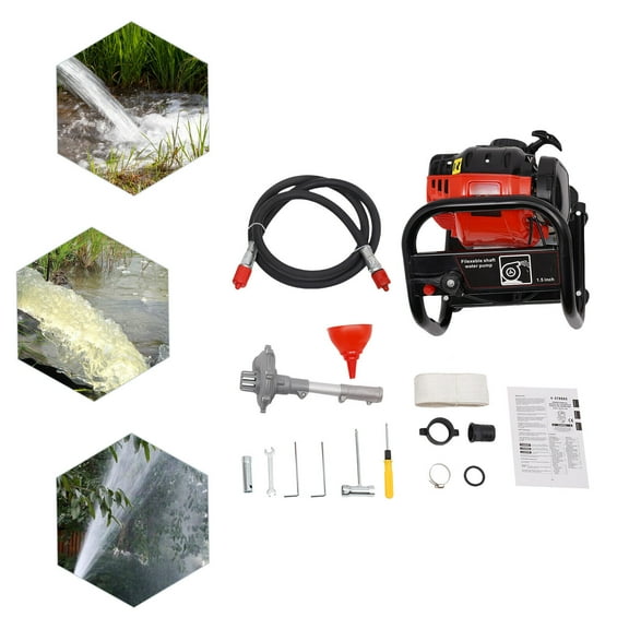 Miumaeov 1.5 Inch 2HP Gasoline Engine Water Pump 38cc 4-Stroke Gas Powered Water Transfer Pump Flexible Shaft 35GPM