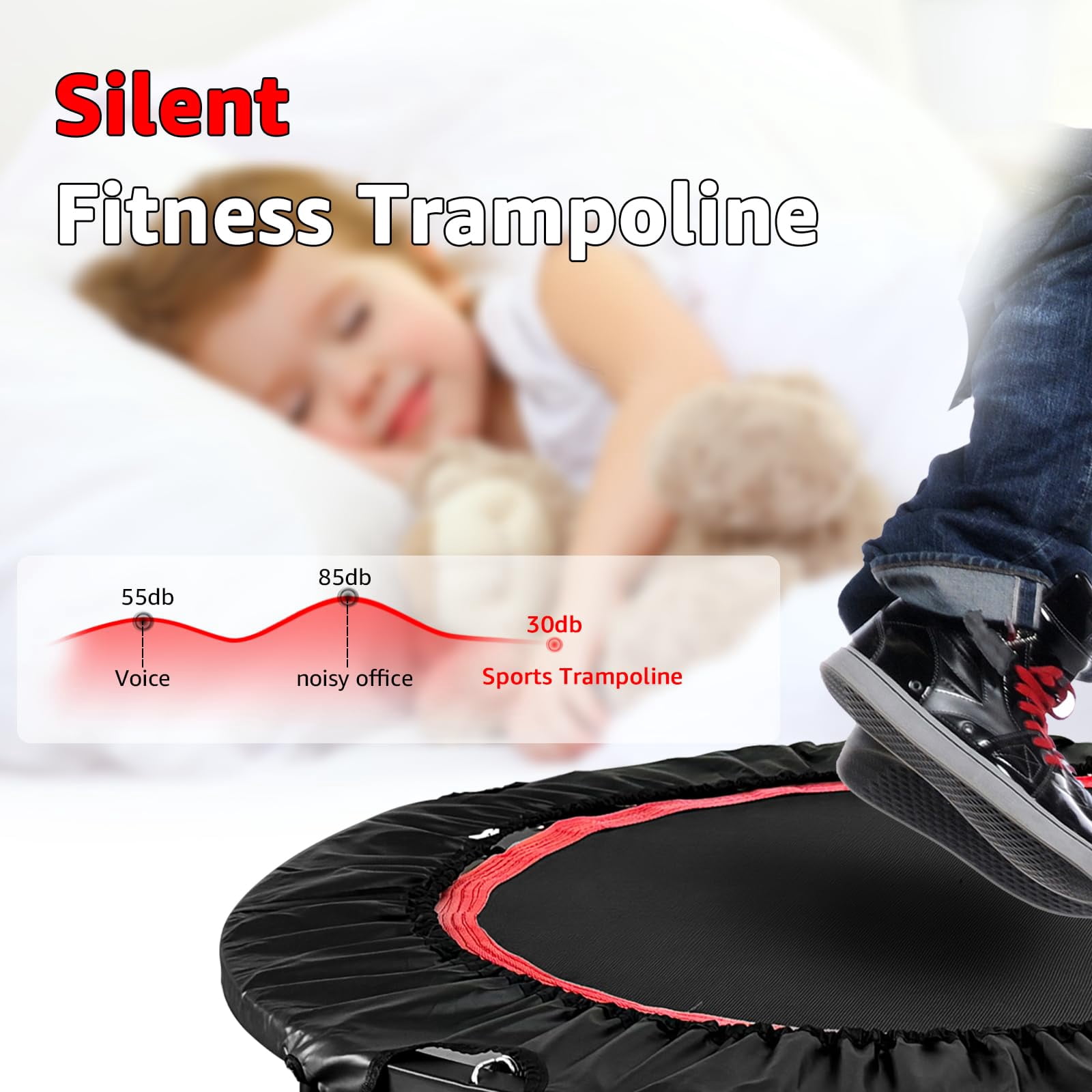 EVGTTI 40 inch Foldable Mini Trampoline, Bungee Fitness Trampoline with Adjustable T Shape Foam Handle Bar, 440 LBS Weight Capacity