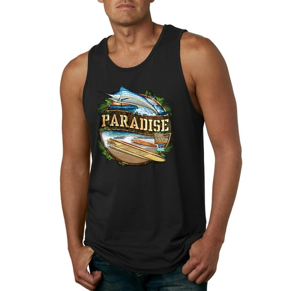Wild Bobby, Paradise Surf Shack Marlin Pop Culture Mens Graphic Tank Top, Black, Small
