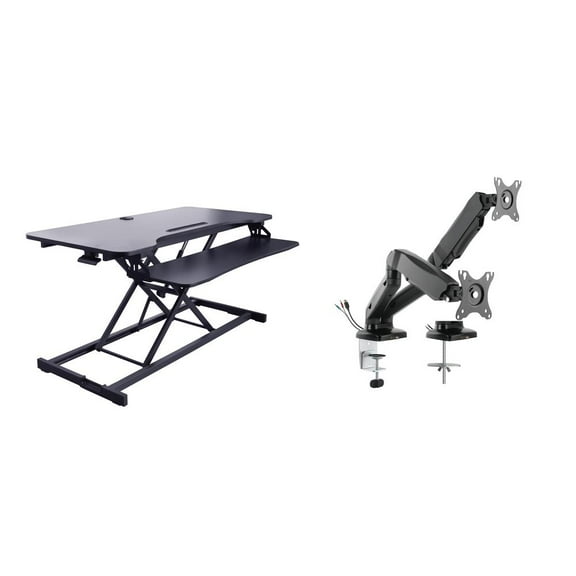 Rocelco 43" Standing Desk Converter w Tablet Slot  and Dual Monitor Mount-Black