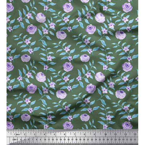 Soimoi Green Cotton Duck Fabric Leaf Floral Print Fabric by the Yard 42 Inch Wide