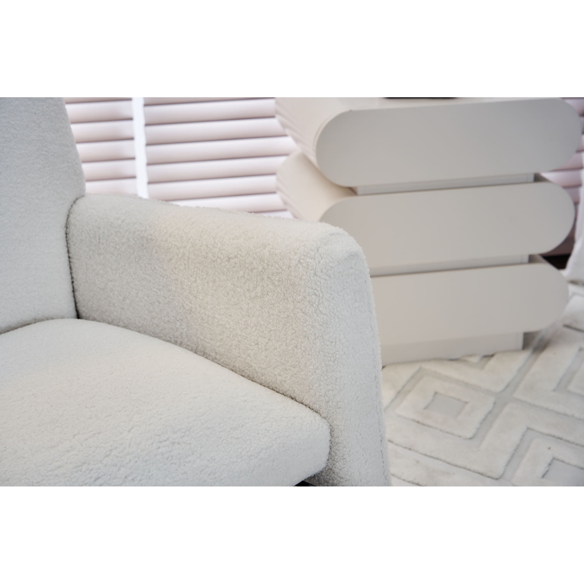 Leumius Nursery Rocking Chair,Teddy Fabric Upholstered Glider Rocker Chair with Adjustable Footrest,Comfortable Rocker Recliner with Side Pocket for Living Room, Bedroom, Nursing Room,Ivory