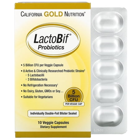 California Gold Nutrition LactoBif Probiotics  5 Billion CFU  10 Veggie Capsules