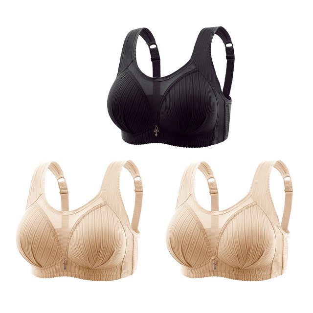 Timegard 3pc Bra for Women No Underwire Mesh Adjustable Strap Full Support Comfortable Seniors Bras