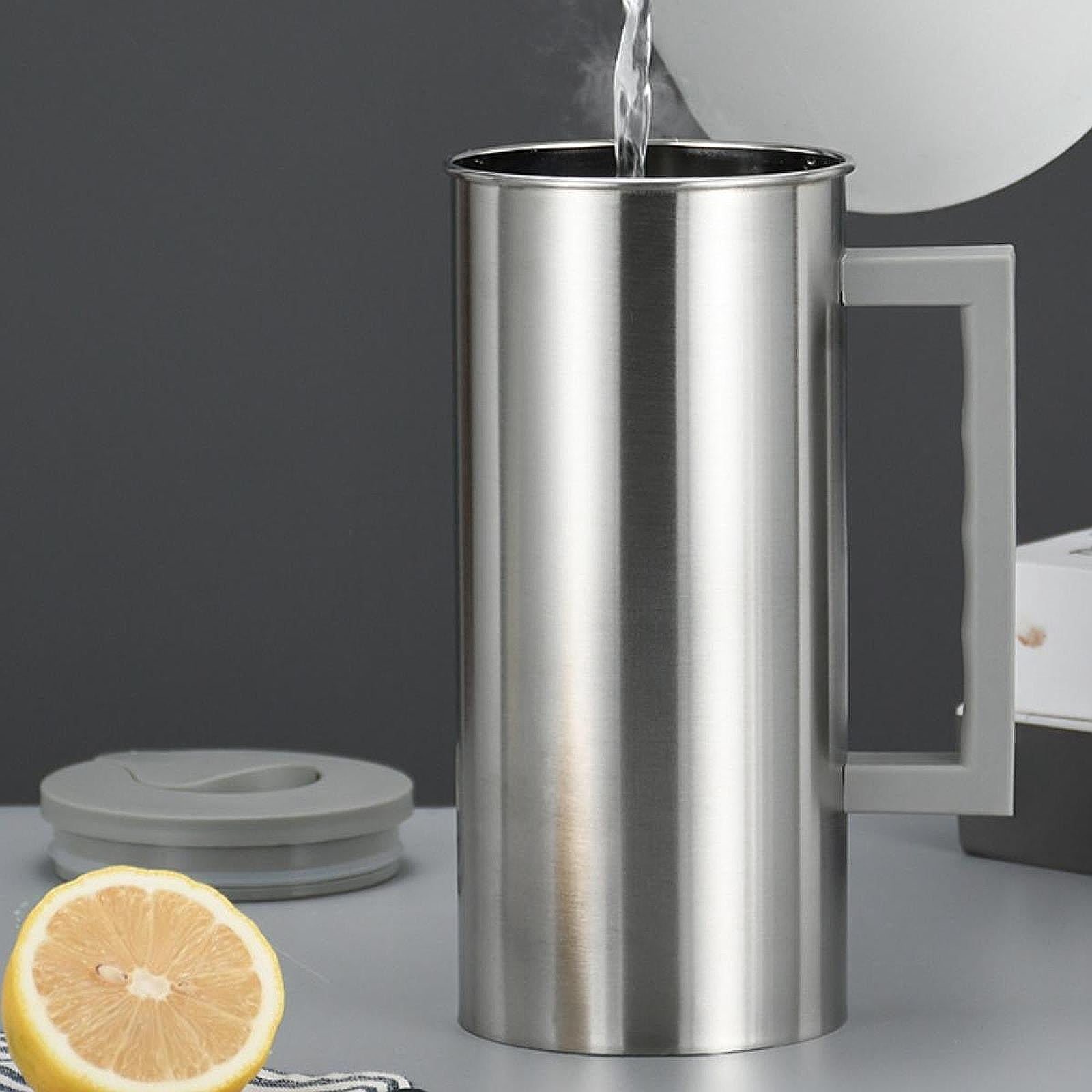 Fancyes Stainless Steel Pitcher Carafe 1800 ml Household Tea Kettle Metal Pitcher Water Jug for Gatherings Juice Milk Grey