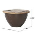 thumbnail image 3 of Modern Industrial Wooden & Iron Coffee Table - Round Mango Wood Top, Hidden Storage, 27" Natural Finish, Welded Metal Base for Living Room Decor, 3 of 13