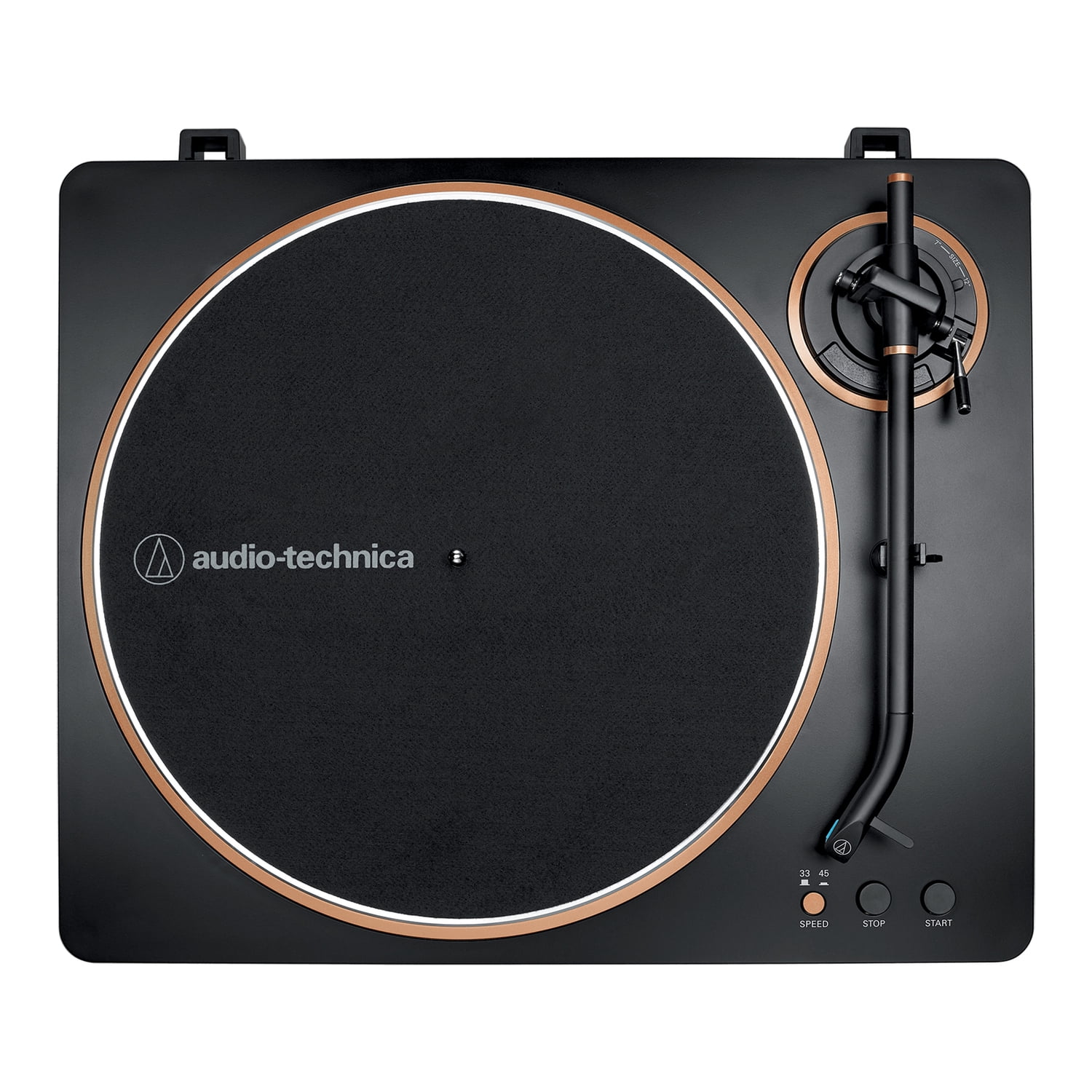 Audio-Technica 2-Speed Belt-Drive Automatic Turntable with 45 RPM Adapter, Switchable Preamp, 3-Piece Chassis, RCA Out, AT-VM95 Stylus, Black/Bronze