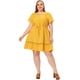 thumbnail image 3 of Women's Plus Size Dress V Neck Lace Insert Half Placket Short Sleeve Tie Waist Ruffle Hem Mini Dress Yellow 1X, 3 of 5