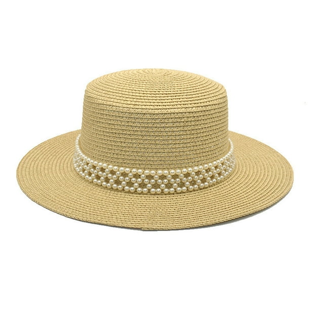 Womens Hat Beach Hat Women Adults Unisex Retro Western Cowboy Riding Hat  Leather Belt Pearl Wide Cap Straw Hat Adult Female Clothes Beige Size One