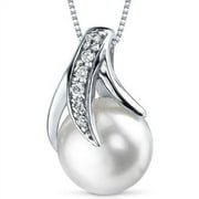 ORAVO 8.0mm Round Freshwater White Pearl Pendant Necklace in Sterling Silver, 18"