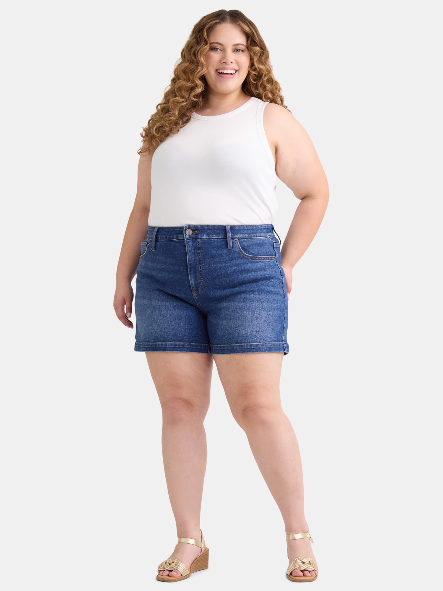 Terra & Sky Women's Plus Size Denim A-line Short, 5" Inseam, Sizes 16W-24W