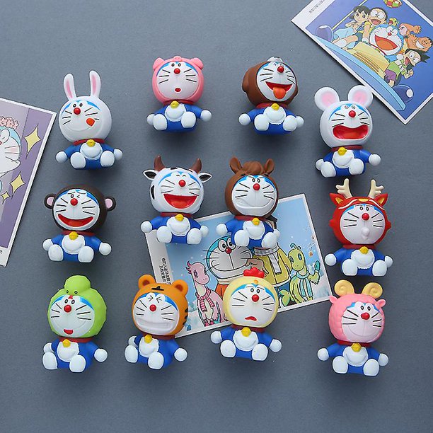 Pegatina para refrigerador con diseño de gato azul gordo del zodiaco tridimensional de dibujos animados en 3D, pegatina con mensaje en mosaico, pegatina para refrigerador con muñeca tridimensional
