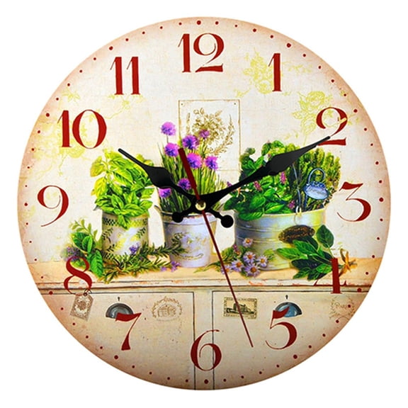 2023 New 12 Inch Round Wall Clock Wood Rustic Design Silent Clock Clock Living Room Bedroom Learning Clock Wall Vintage Decor