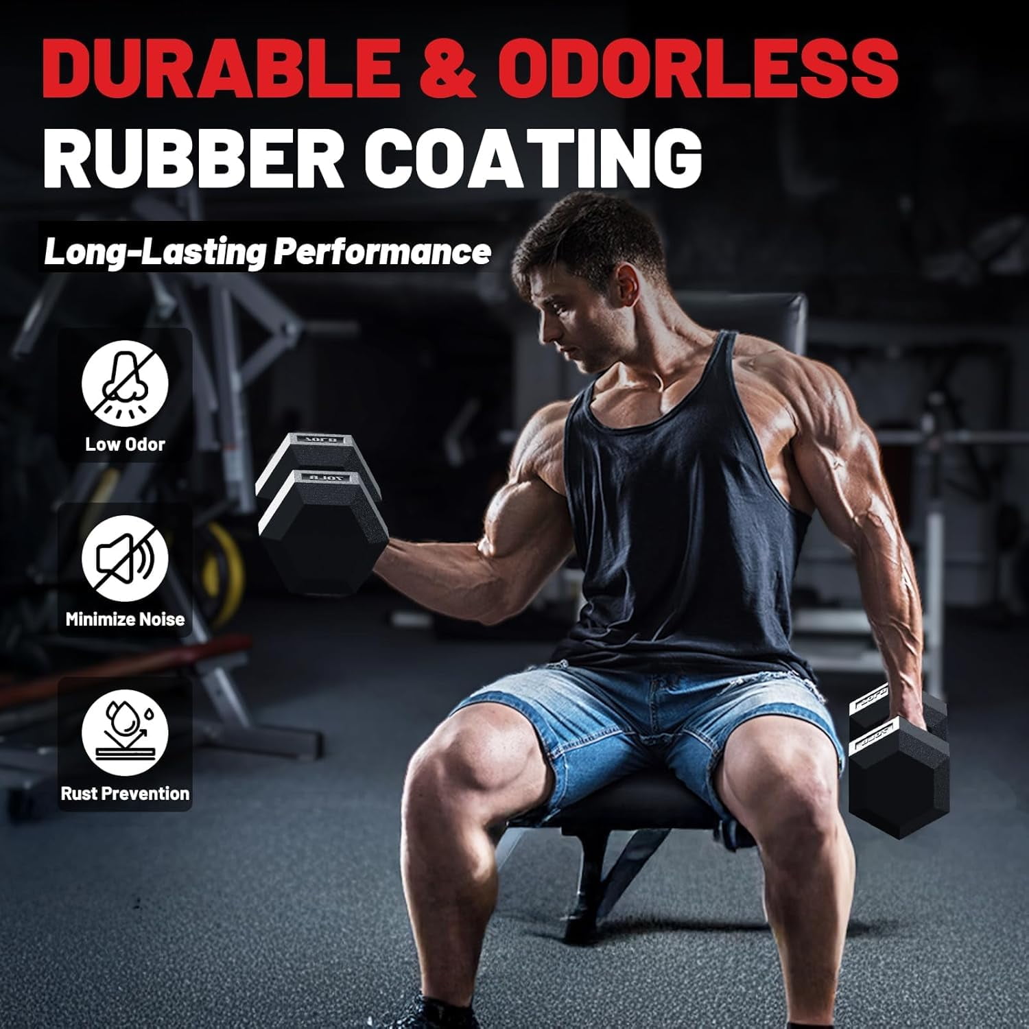 ROALW Hex Dumbbell 440 lb Set with Rack, Rubber Encased Free Weight with Weight Storage Racks, Multiple Weight Options for Home Gym and Fitness