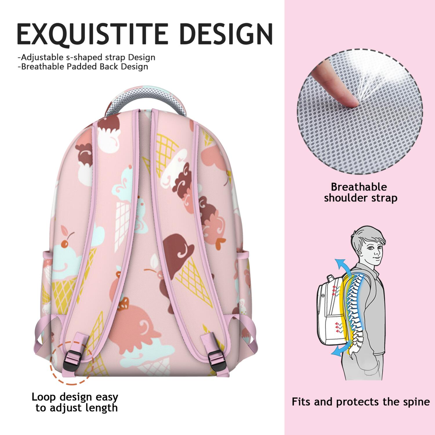 Summer-Themed Waterproof Daypack - Stylish & Lightweight Backpack with Spinal Support for College Students