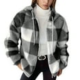 thumbnail image 2 of JIAYUE Womens Outerwear Jacket Coat Plaid Long Sleeve Relaxed Fit Zipper Snug Warmth Hooded Sherpa For Women Casual Dailywear, 2 of 5