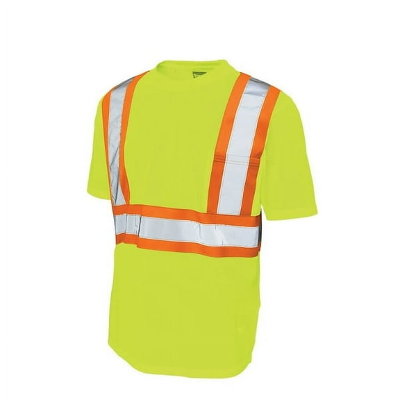 High Visibility Short Sleeve Shirt, 2, R, Polyester, Green/Yellow, 3XL